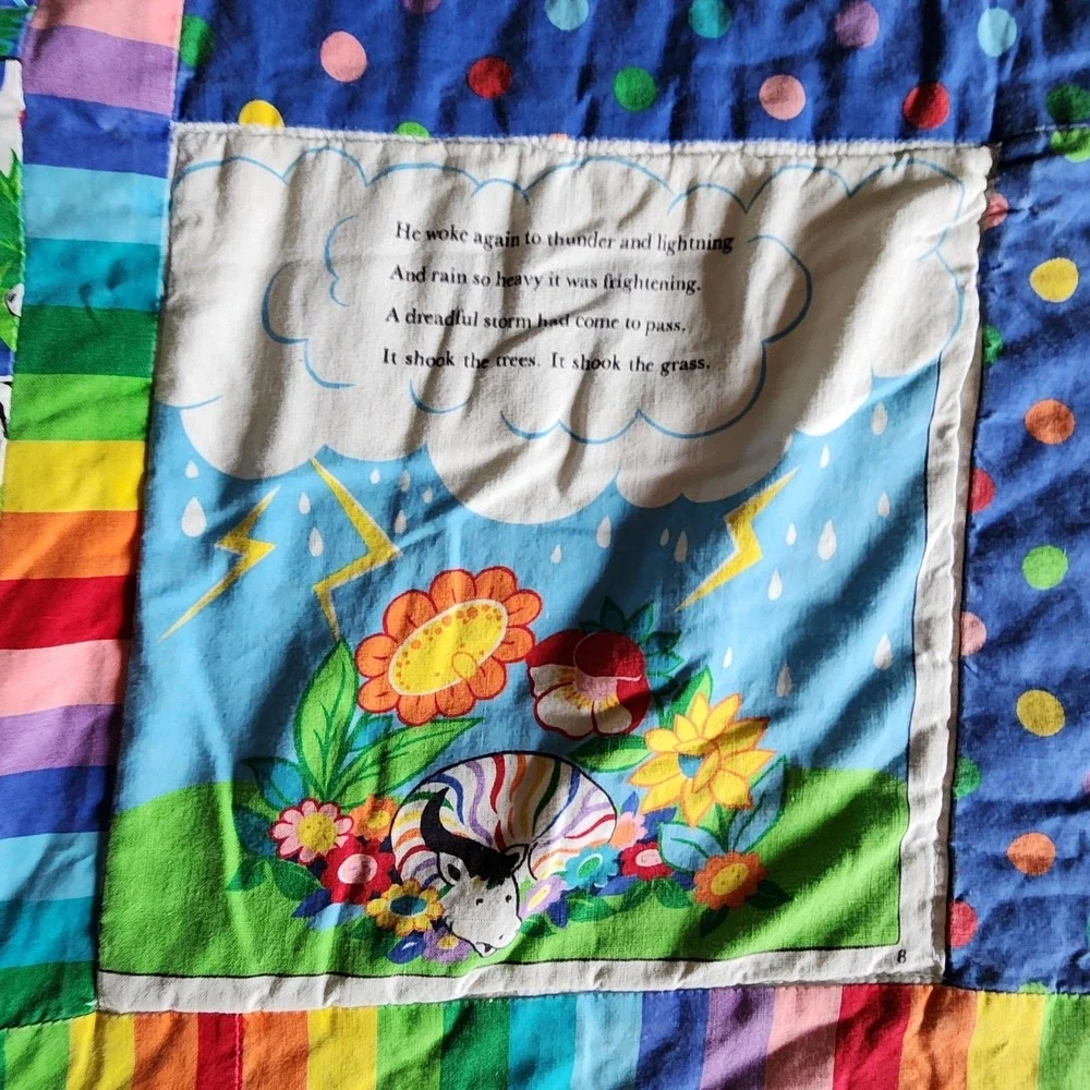 Vintage Cranston Rainbow Zebra Sew and Go Quilted Baby Blanket Wall Hanging Cute